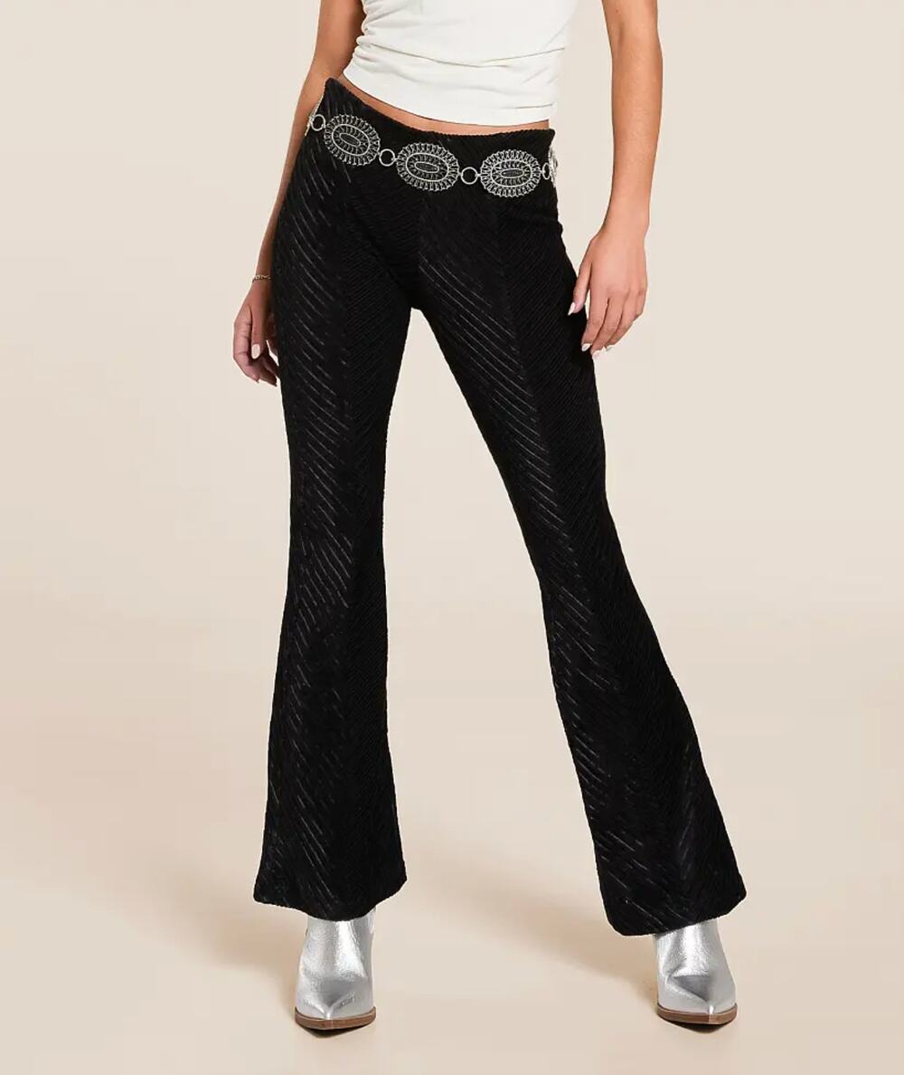 NWT Free People Penny Pull-On Velvet Flare Pants Black Womens XS Stretch Retro